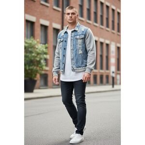 Rolling Papers Distressed "Trashed" Denim Jacket – Unisex XL – 90s Grunge Style